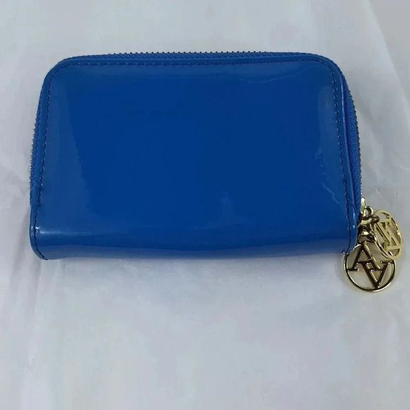 Adrienne Vittadini Bifold Blue Patent Leather with Gold Colored Zippers Wallet - Picture 4 of 14